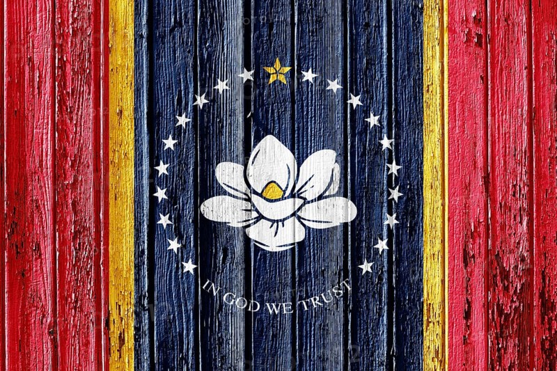 Flag of Mississippi on wooden frame