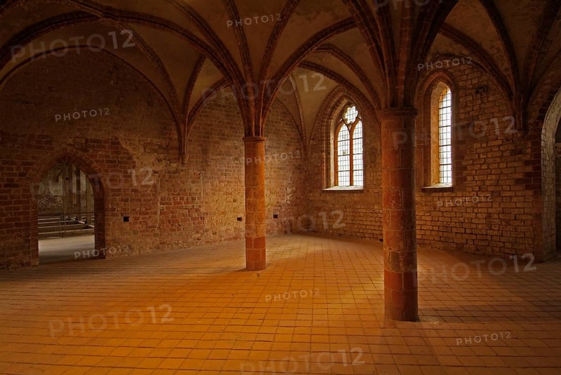 Interior of cistercian monastery Chorin, Brandenburg, Germany, day room of the conventual conventuals
