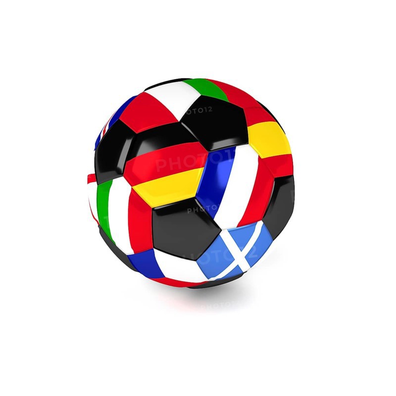 Soccer ball with European flags on a white background, 3d rendering