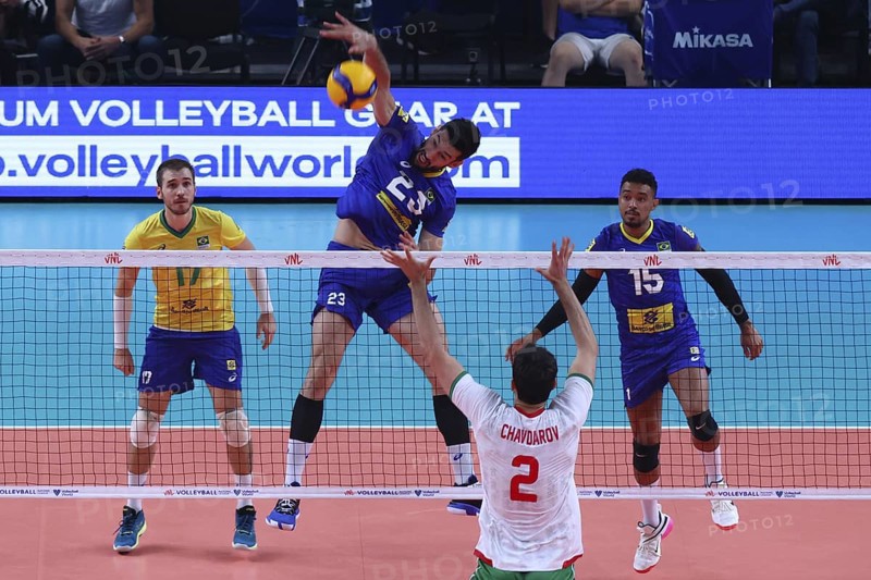 Sofia, Bulgaria - 4 July, 2022: Teams of Bulgaria and Brazil are seen in action during a Volleyball World Championship group stage match