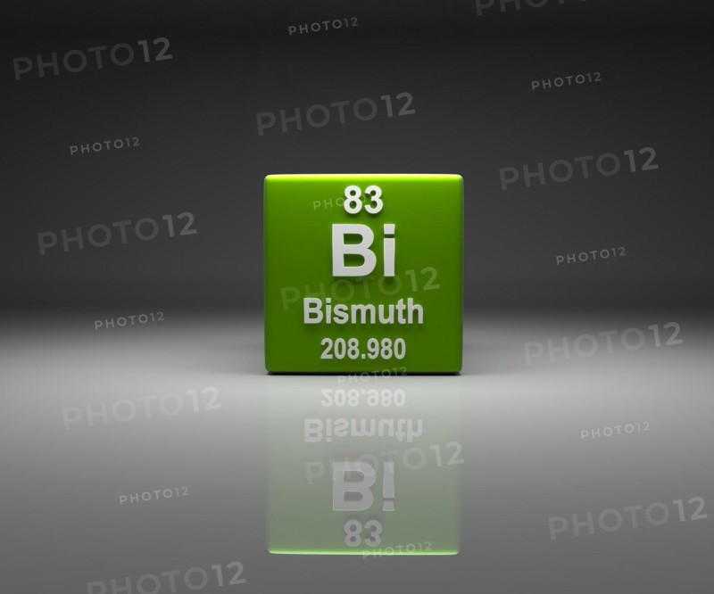 Cube with Bismuth number 83 periodic table, 3d rendering