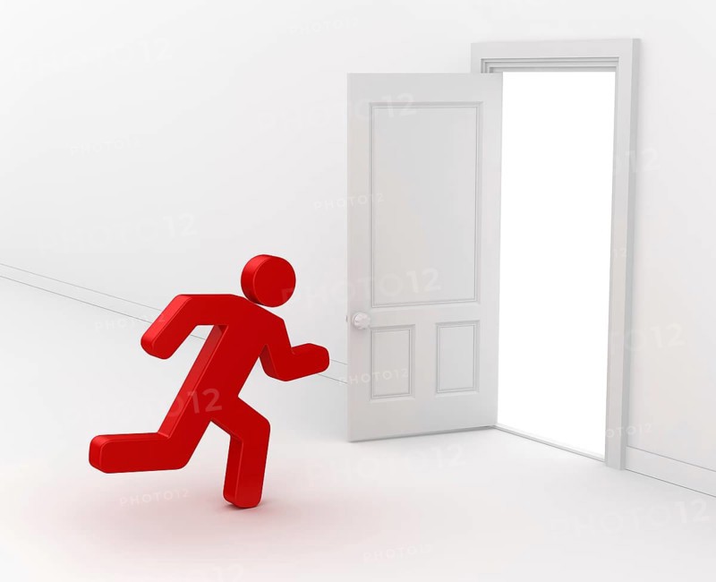 3d man running to opened white door, This is a computer generated and 3d rendered picture