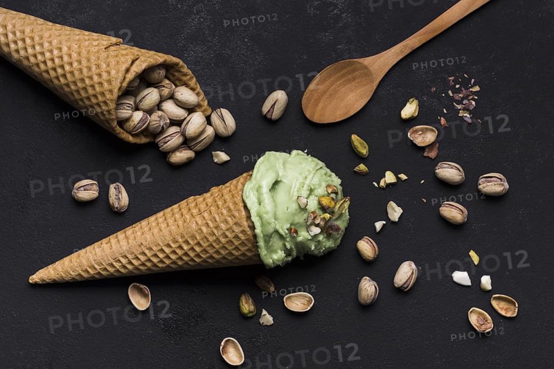 Top view ice cream cones with pistachio. Resolution and high quality beautiful photo