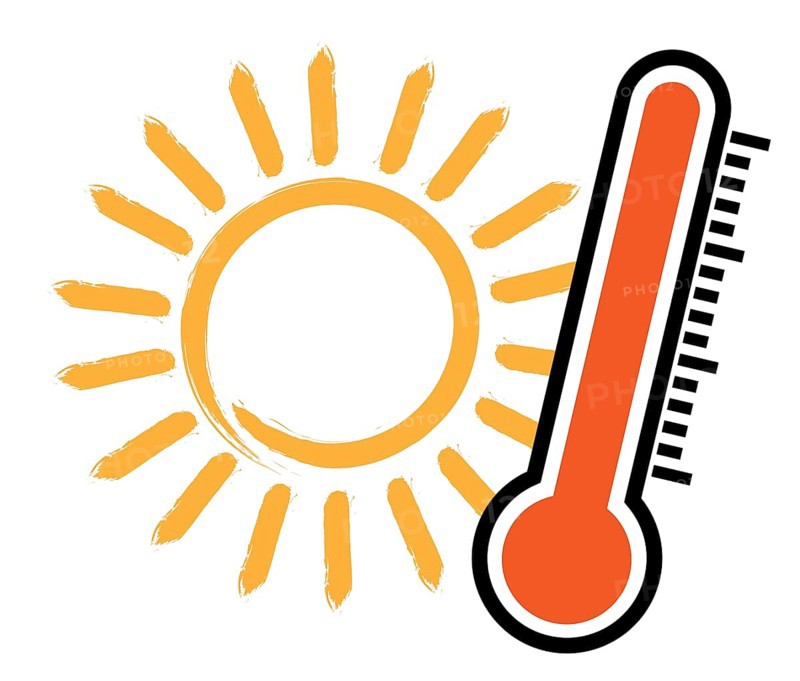 summer heat icon or symbol, thermometer and sun vector illustration