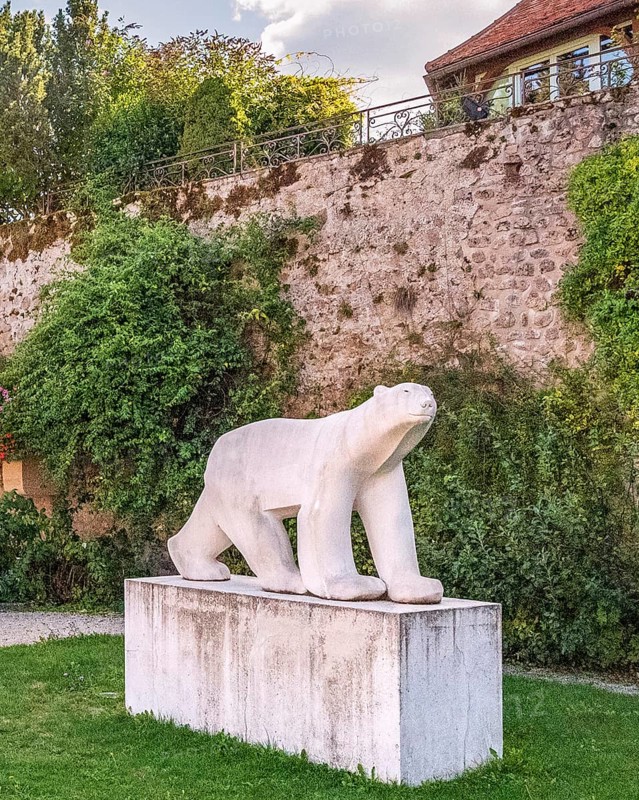 The polar bear, a white marble animal sculpture by François Pompon in Saulieu, Cote d'Or, Bourgogne-Franche-Comte, France