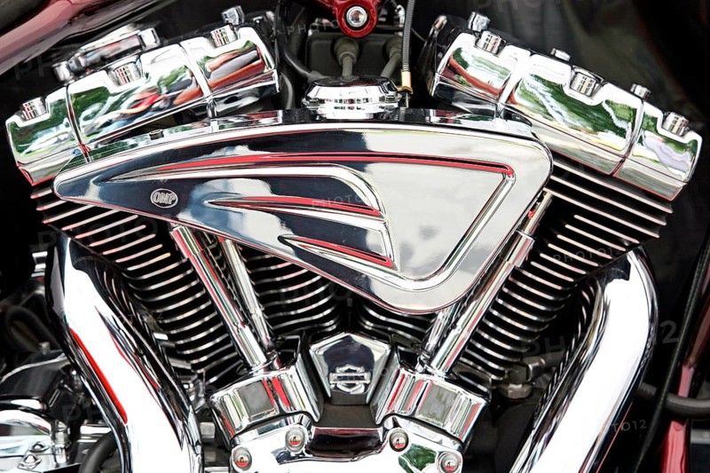 Chrome-plated engine on a motorbike