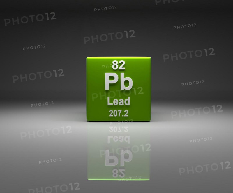 Cube with Lead number 82 periodic table, 3d rendering