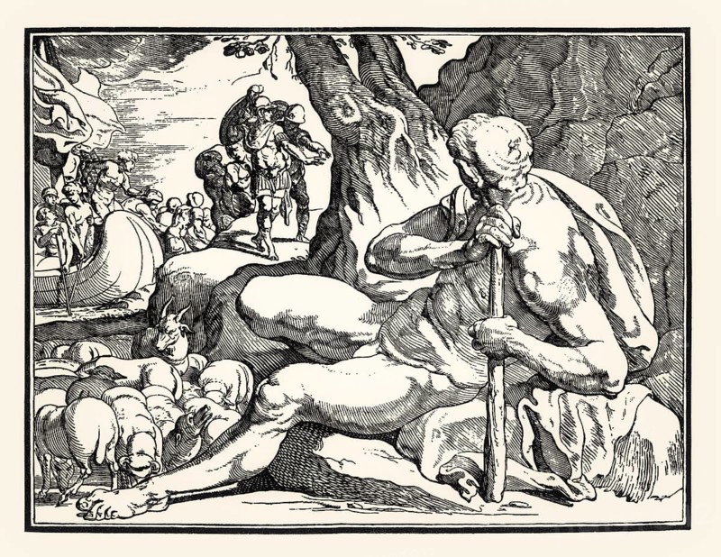 Anonymous woodcut after Francesco Primaticcio, 17th century, Odysseus and the Cyclops