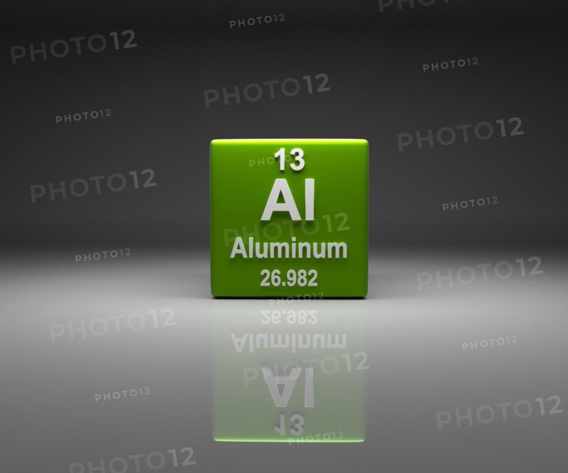 Cube with Aluminum number 13 periodic table, 3d rendering
