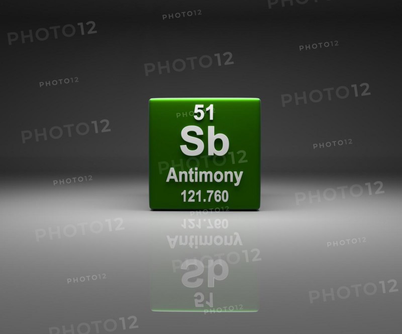 Cube with Antimony number 51 periodic table, 3d rendering
