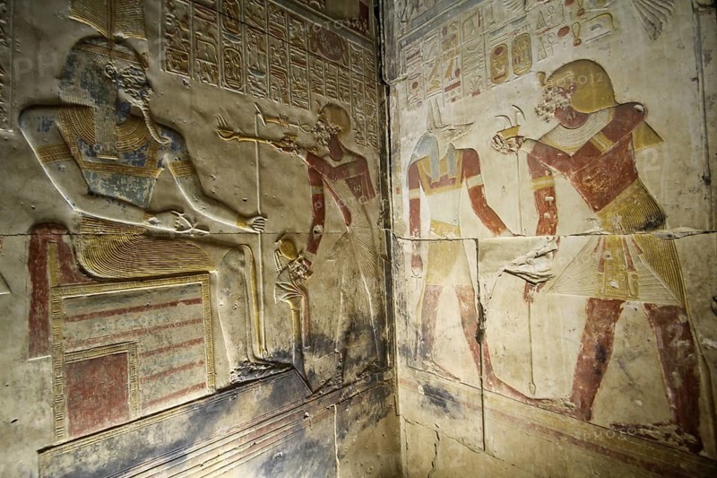Relief paintings in the temple of Sethos I in Abydos, Egypt