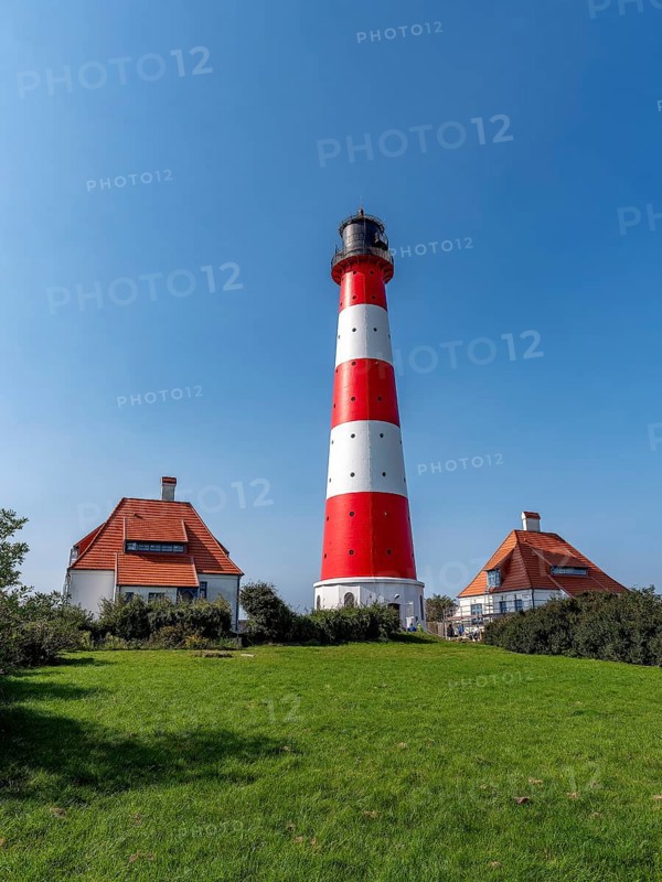 40 metre high Westerheversand lighthouse built in 1906 on the Eiderstedt peninsula in the Wadden Sea, Westerhever, Eiderstedt peninsula, North Sea, North Frisia, Schleswig-Holstein, Germany