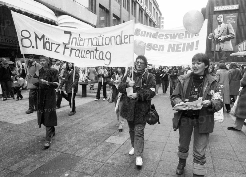 Demonstration by woman and men on International Women's Day, 07.03.1981 in Düsseldorf, Germany