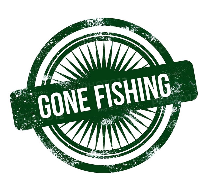 Gone fishing, green grunge stamp