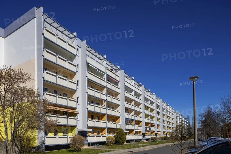 Refurbished prefabricated buildings from the GDR era, Dresden, Saxony, Germany
