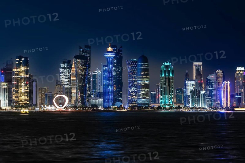Skyline, skyscrapers, evening light, sunset, Doha, Qatar, Orient, Middle East