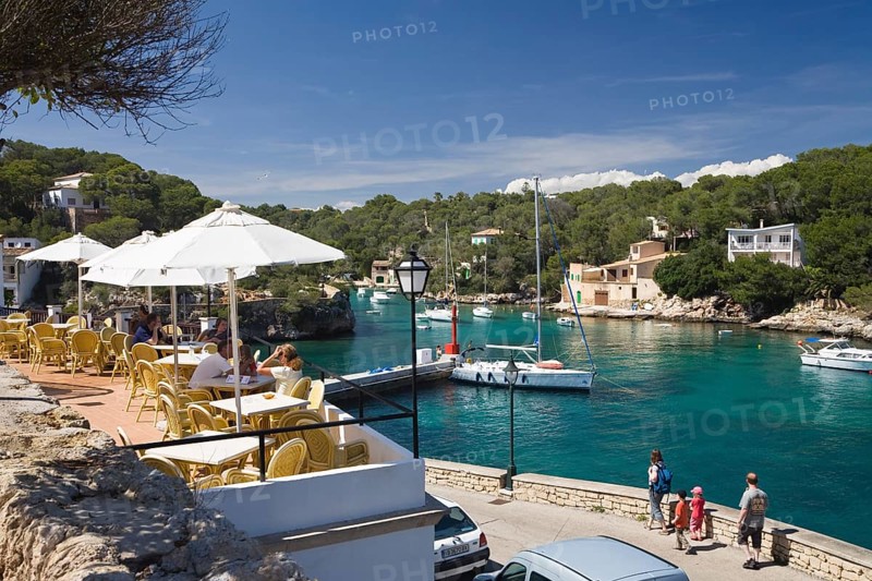 Cafe at the harbour, Cala Figuera, Majorca, Balearic Islands, Spain
