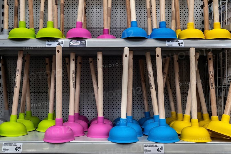 Plunger, pompel or suction bells in the DIY store, Allgäu, Bavaria, Germany