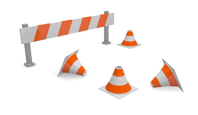 Pylons and barrier