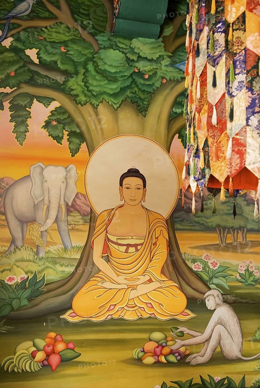 Painting at Tibetan Buddhist monastery at Bodhgaya, Bihar, India