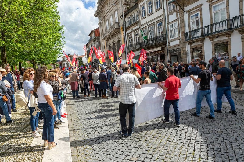 Political rally and march for May Day in city of Guimaraes, Braga district, northern Portugal, Europe - 1st May 2025