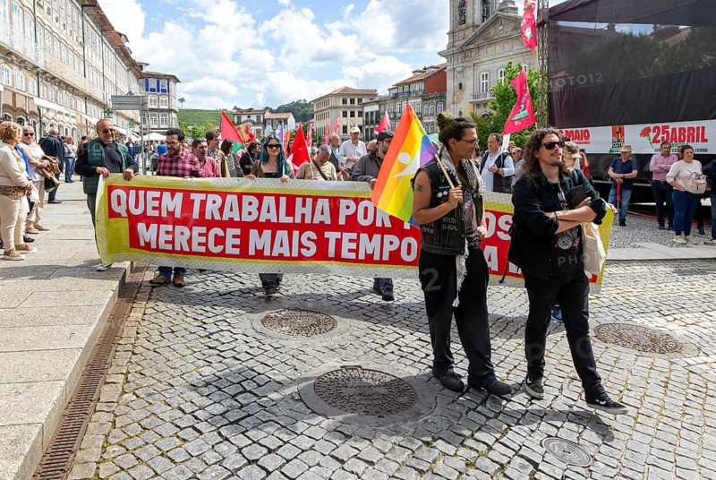 Political rally and march for May Day in city of Guimaraes, Braga district, northern Portugal, Europe - 1st May 2025