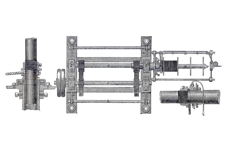 Brooman's machine for the manufacture of ropes, cables and knitting, historical, digitally enhanced reproduction of a model from around 1860