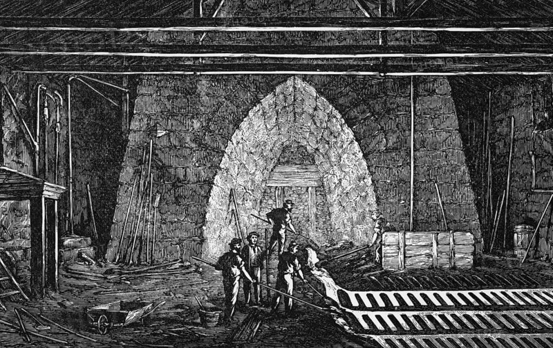 The blast furnace on Iron Mountain, Missouri, around 1870, America, digital reproduction of a historical model