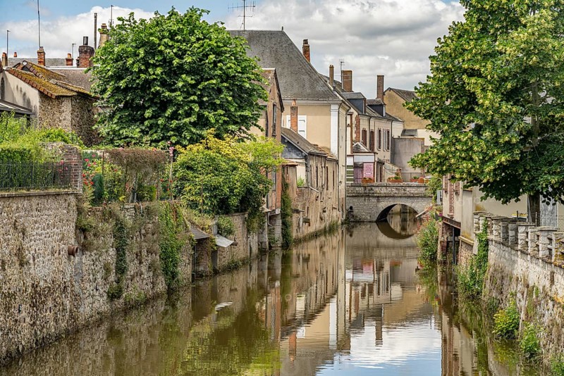 Moat in the old town of Bonneval, Centre-Val de Loire, France