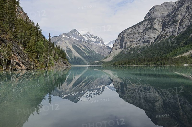Mountains reflected in Kinney Lake, Mount Robson Provincial Park, British Columbia, Canada