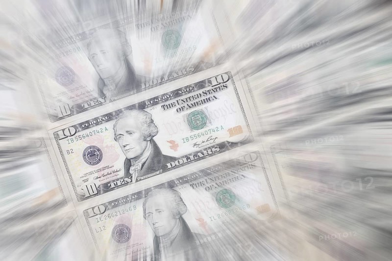 10 US dollar notes, 10 dollar banknotes, zoom effect