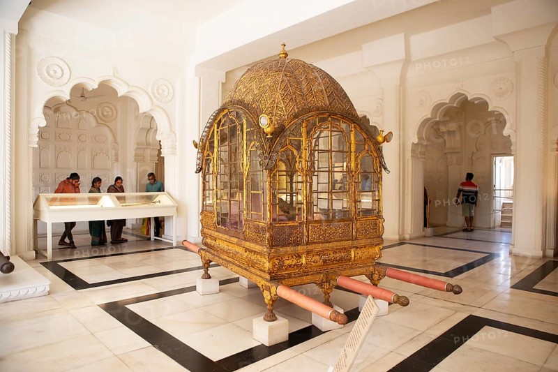 Golden palanquin in the Mehrangarh or Meherangarh fortress, Jodhpur, Rajasthan, India