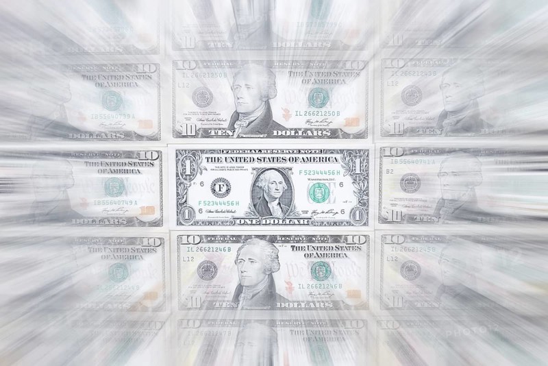US dollar notes, 10 dollars, 1 dollar, banknotes, zoom effect