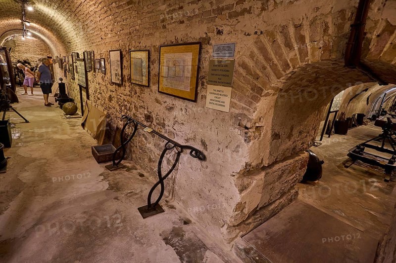 Historical tunnel room with exhibited documents and exhibits, War Museum, Military Museum, Tunnel Museum, Lakki, Leros, WW2, Dodecanese, Greek Islands, Greece