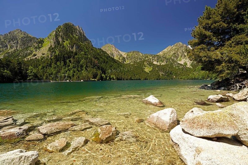 Lake Estany de Sant Maurici in the Aigüestortes i Estany de Sant Maurici National Park, Catalonia, Spain