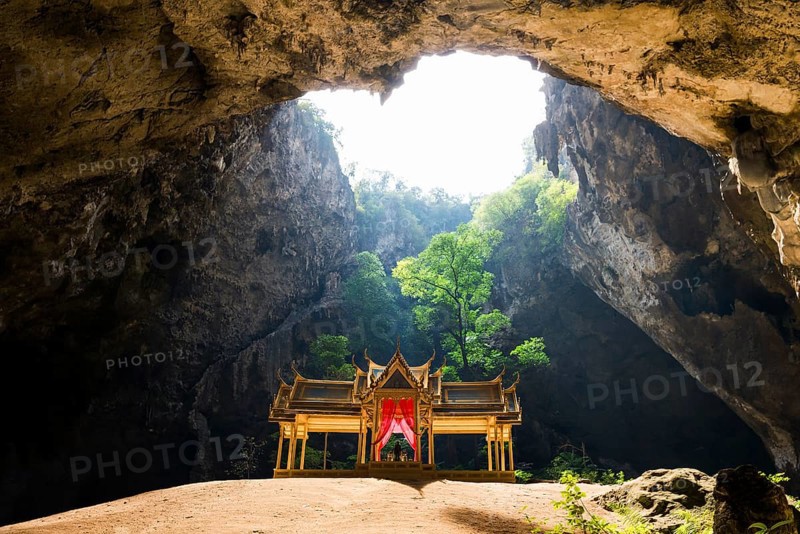 Temple in a stalactite cave, Phraya Nakhon Cave, Khao Sam Roi Yot National Park, Hua Hin, Prachuap Khiri Khan, Thailand