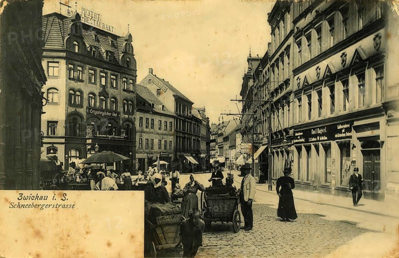 Historical postcard, picture postcard, Schneebergerstraße in Zwickau, Saxony, Germany, digitally enhanced reproduction of an original from around 1900, picture postcard