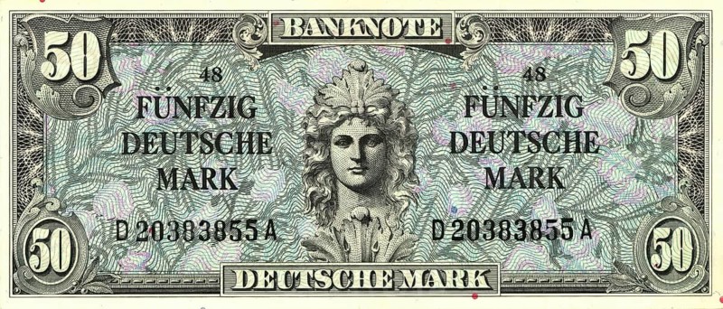 Banknote, banknote, 50 Deutsche Mark, front side, series 1, issue 2, Germany, reproduction of a historical banknote