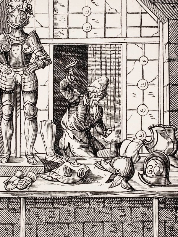 Armourer. Reproduction of a woodcut from the 16th century by Jost Amman from the 19th century, digital reproduction of a historical model