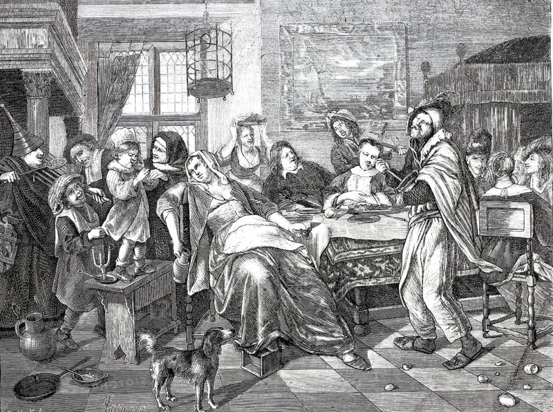 The Bean Festival, Catholic festival on Epiphany. A bean is hidden in a cake, whoever finds it becomes the bean king and has to organise the festival the following year, around 1870, Holland, Historical, digitally enhanced reproduction of a 19th century model