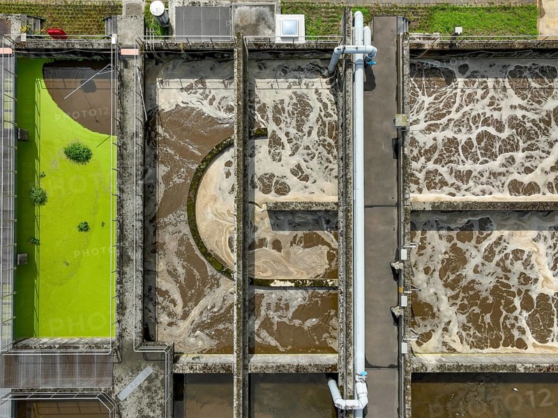 Germany - Wastewater treatment in a sewage treatment plant, clarifier with brown wastewater (symbolic photo) . The first purification stage of a sewage treatment plant comprises mechanical purification (removal of coarse solids, sand, fats), the second stage the biological process (removal of nutrients by means of micro-organisms), the third stage is known as chemical-physical treatment (phosphate precipitation) . In future, a fourth treatment stage will be necessary to remove trace substances, microplastics and medicines