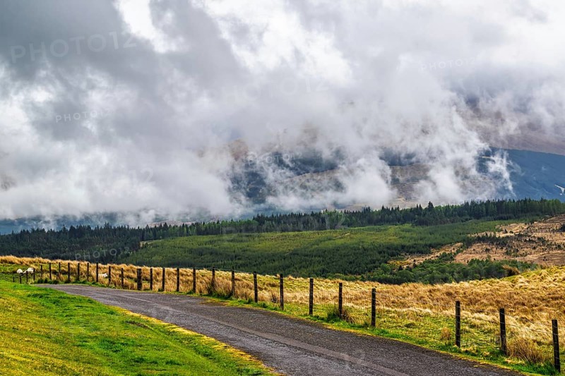 Nevis Range Mountains from Commando Memorial, Grampian Mountains, Fort William, Highland, Lochaber, Scotland, UK