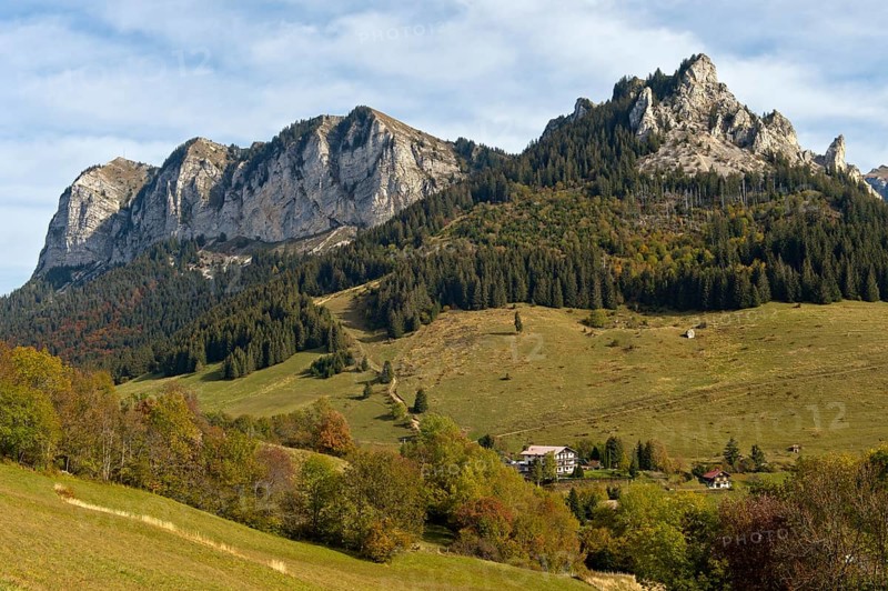 Montagne des Mémises mountain range and Mont César peak, Bernex, limestone peak in the French Chablais, Savoy Alps, Haute Savoie, France
