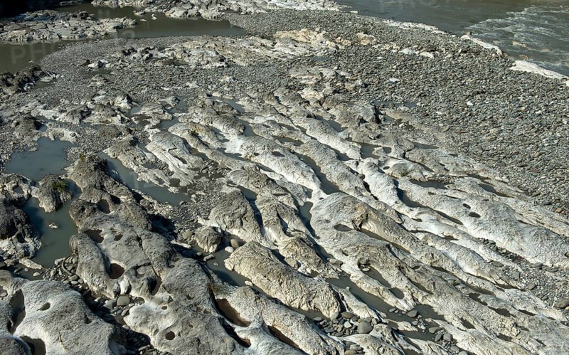 Riverbed of the Kura River, near Gori, Imeretia, Georgia, formed by water erosion