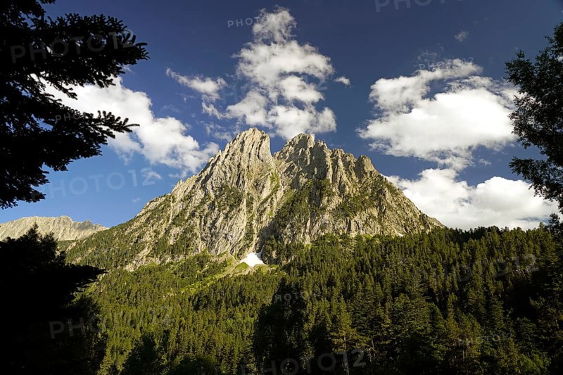 The Els Encantats mountain range in the Aigüestortes i Estany de Sant Maurici National Park, Catalonia, Spain