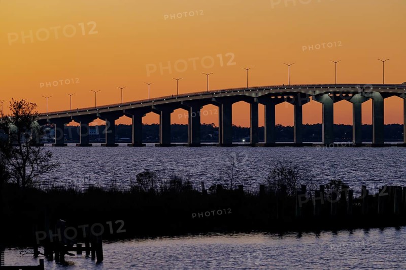 Bay St. Louis Bridge passes behind an inlet at Henderson Point in Pass Christian, Mississippi, USA