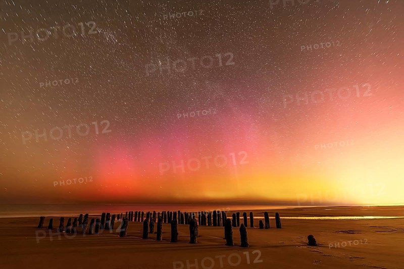Northern Lights with Milky Way at the North Sea, Hörnum, Sylt, Schleswig-Holstein