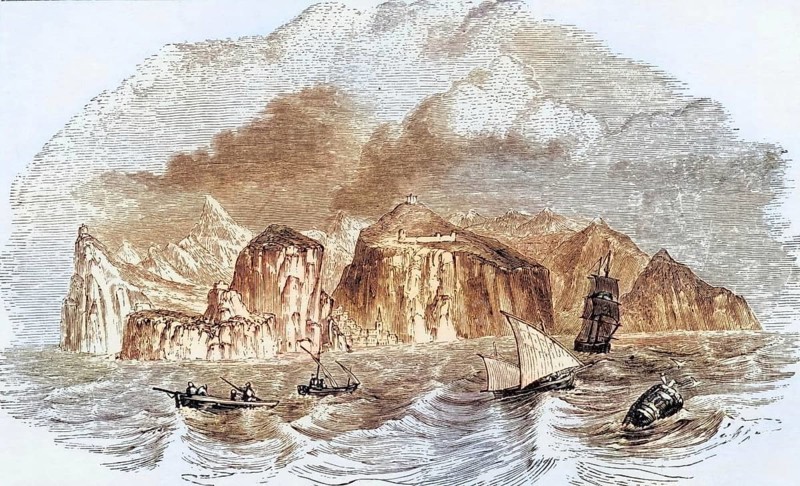 The island of St Helena, an island of volcanic origin in the South Atlantic, c. 1850, from the book Journal of Researches by Charles Darwin, also known as Darwin's Journal of A Voyage Around The World, published in 1890, digital reproduction of a historical original