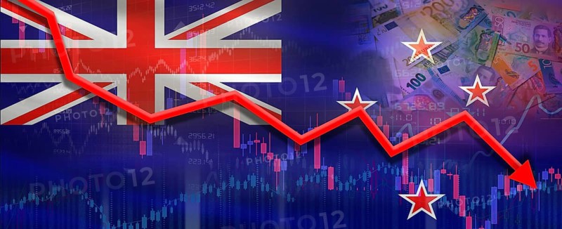 New Zealand financial crisis on economic graph. Financial fall of New Zealand on economy market