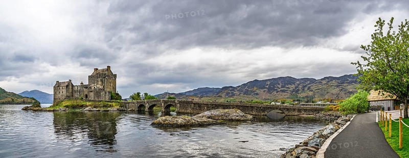 Panorama of Eilean Donan Castle, Loch Duich, Isle of Skye, Highlands, Scotland, UK